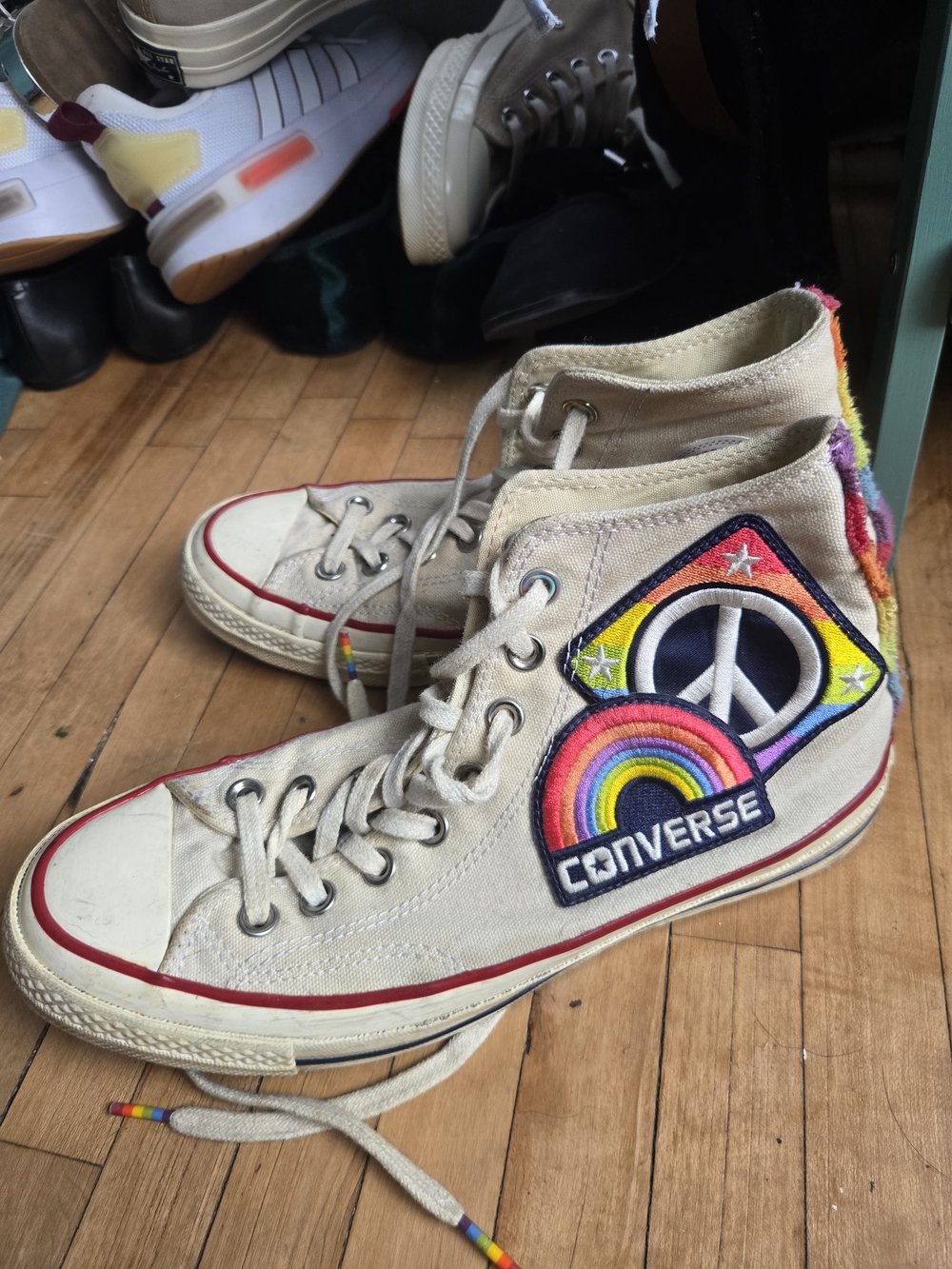 Converse Kids' High-Top Rainbow Peace Patch Sneakers - Cream